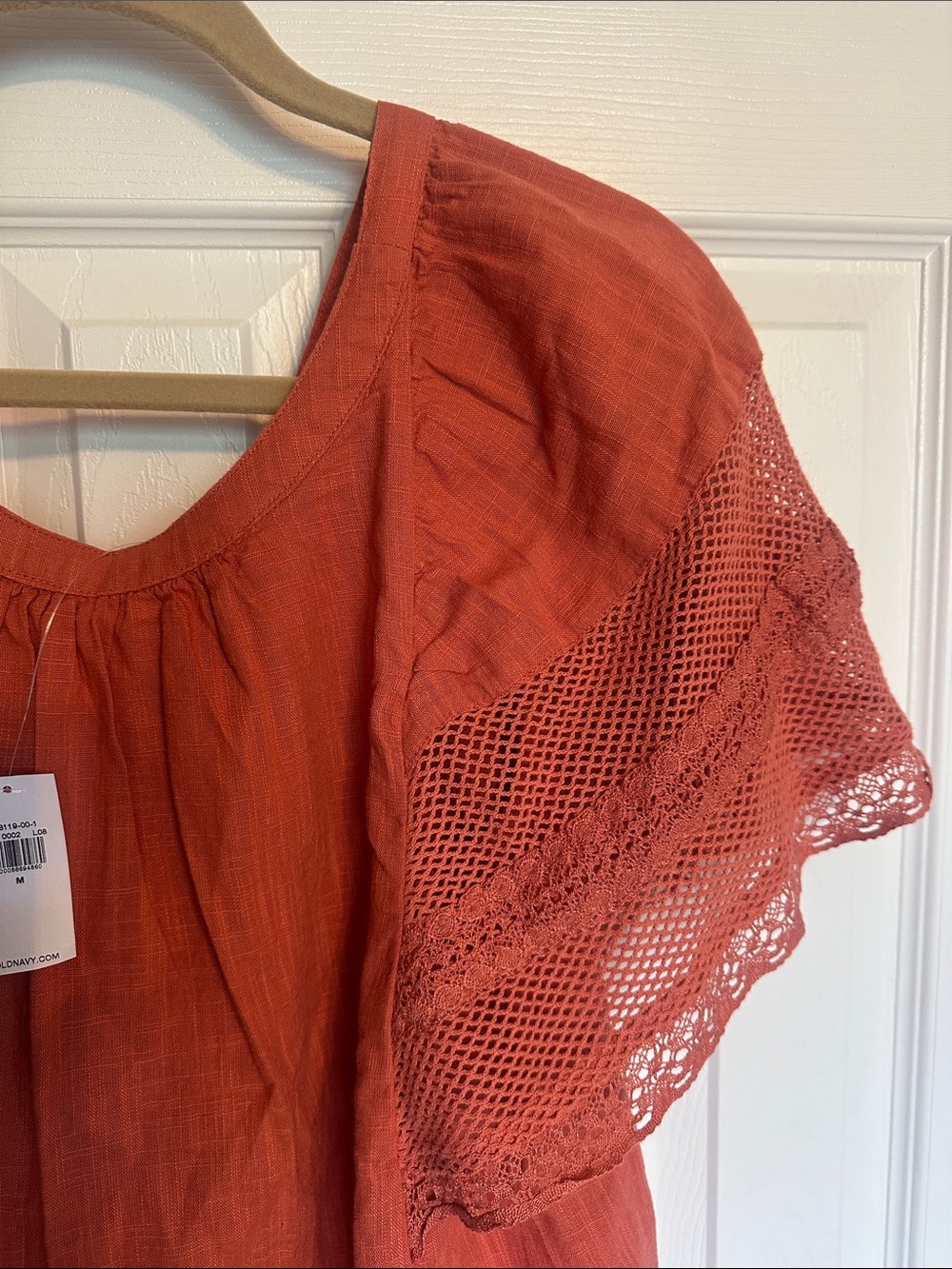 NWT- Coral Crochet-Sleeve Top